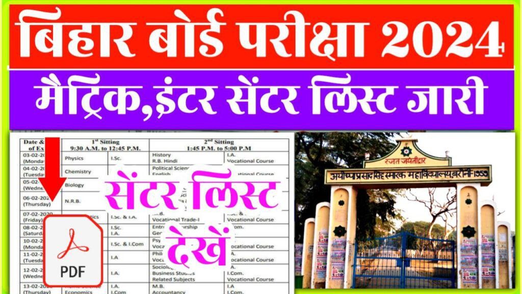 Bihar Board 10th 12th Center List 2024Bihar Board 10th 12th Center List 2024