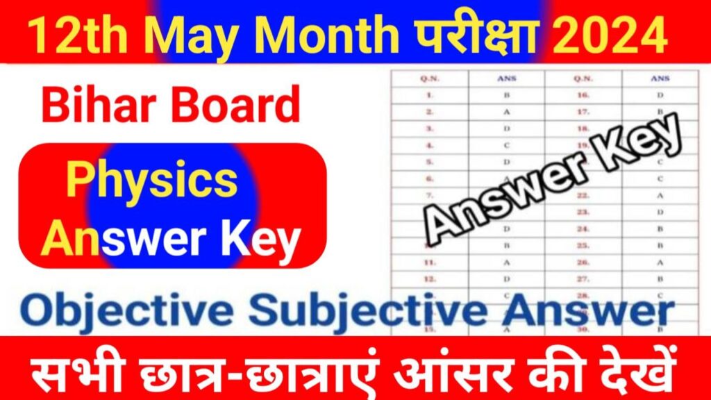 Bihar Board 12th May Monthly Exam 2024 Physics Answer Key