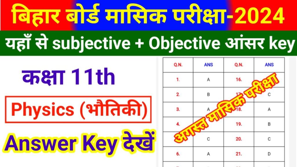 Bihar Board 11th Physics August First Terminal Exam Answer key 2024