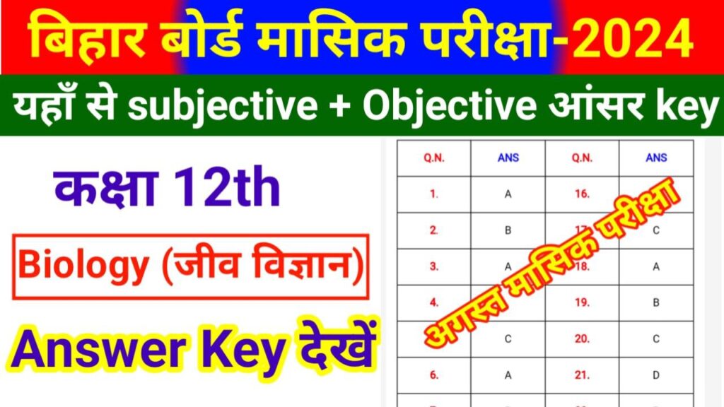 Bihar Board 12th Biology August First Terminal monthly Exam Answer Key 2024