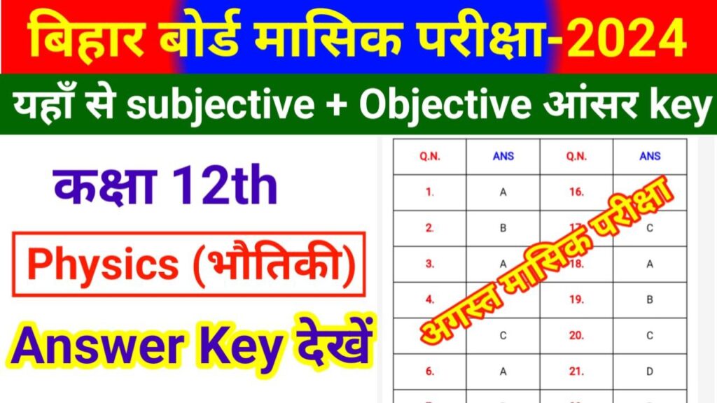 Bihar Board 12th Physics August First Terminal monthly Exam Answer Key 2024